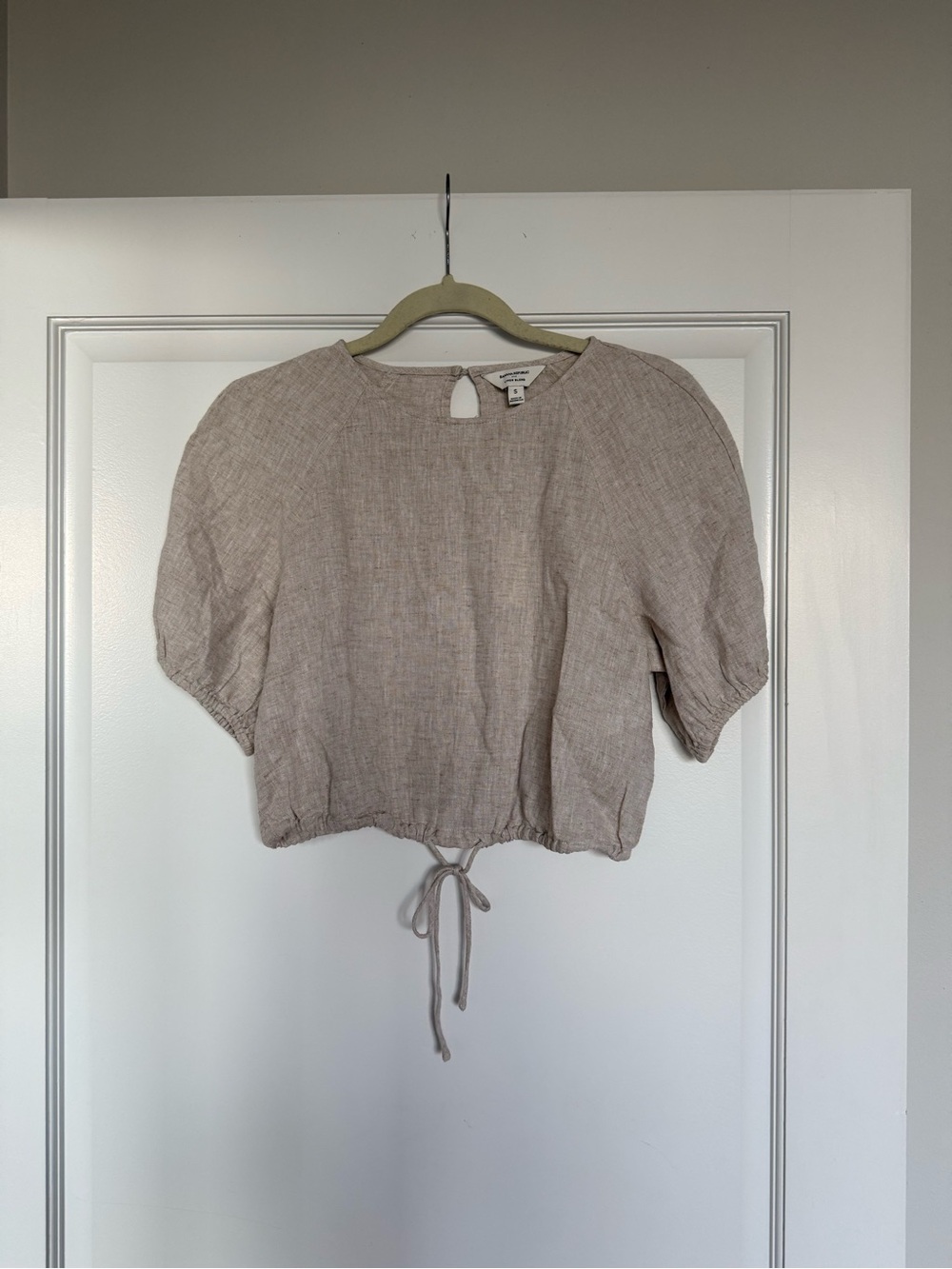 Banana Republic Factory Neutral Beige Linen-Blend Drawstring Crop Top